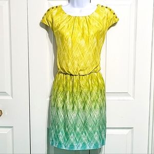 GUESS Dress Yellow Embellished Turquoise Ombre